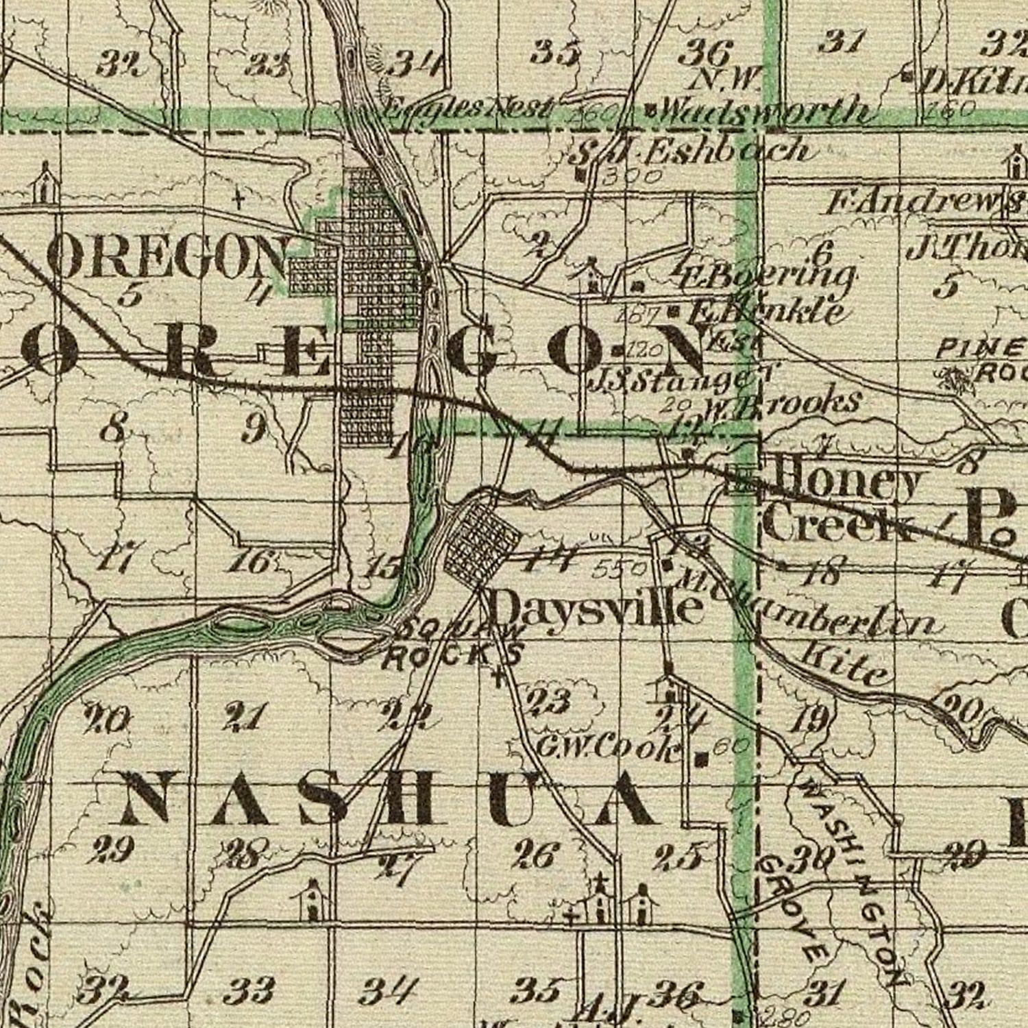 Vintage Map of Ogle County, Illinois 1876