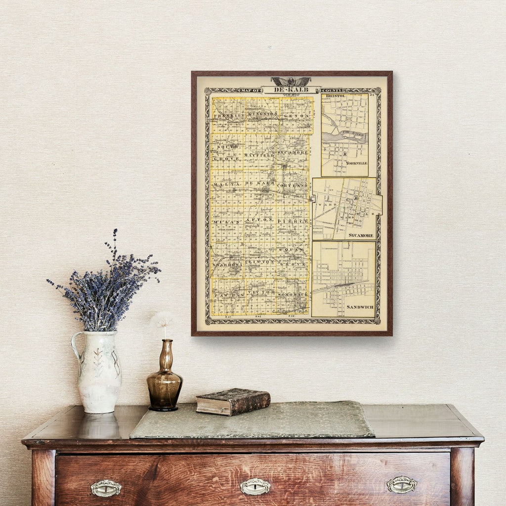 Vintage Map of Dekalb County, Illinois 1876
