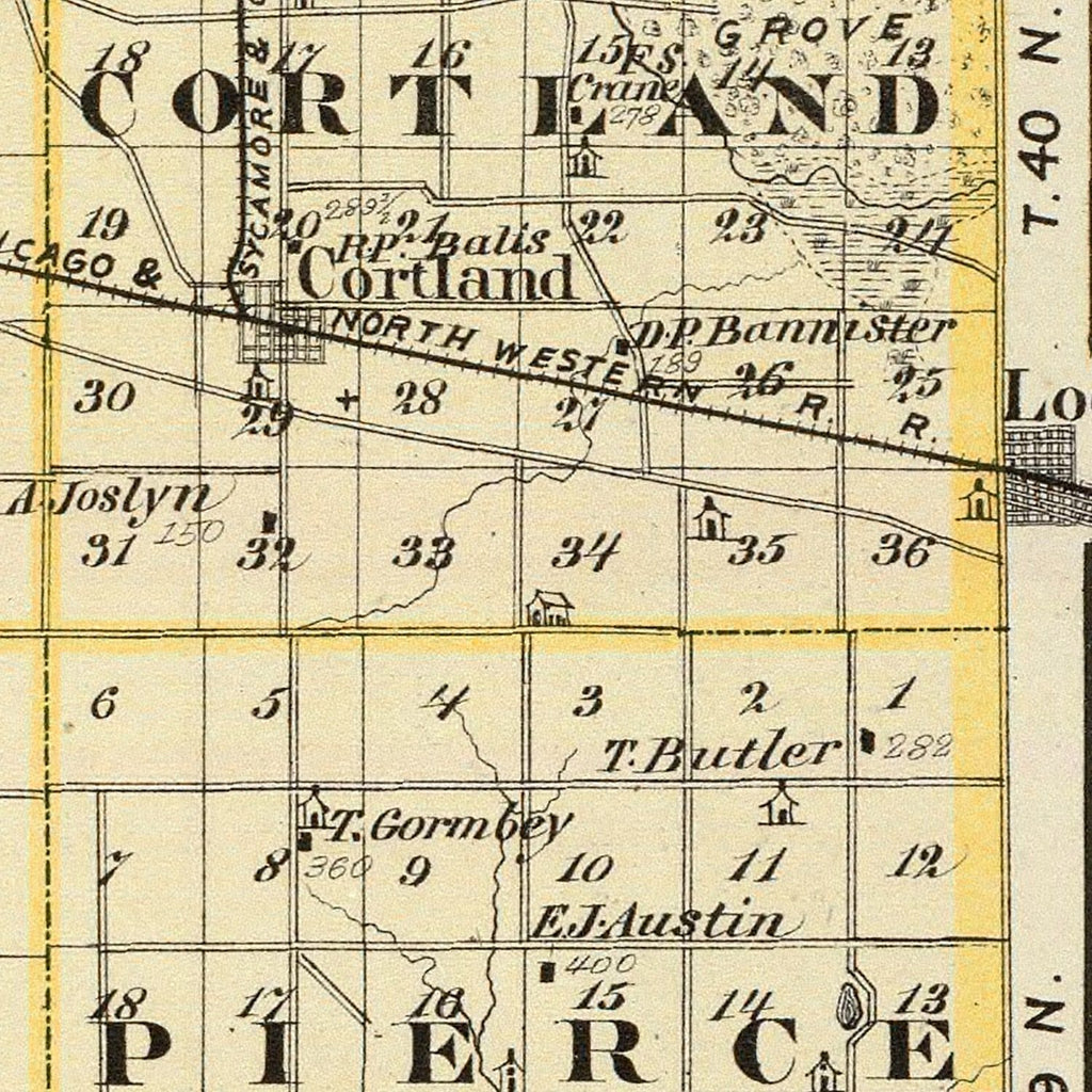 Vintage Map of Dekalb County, Illinois 1876