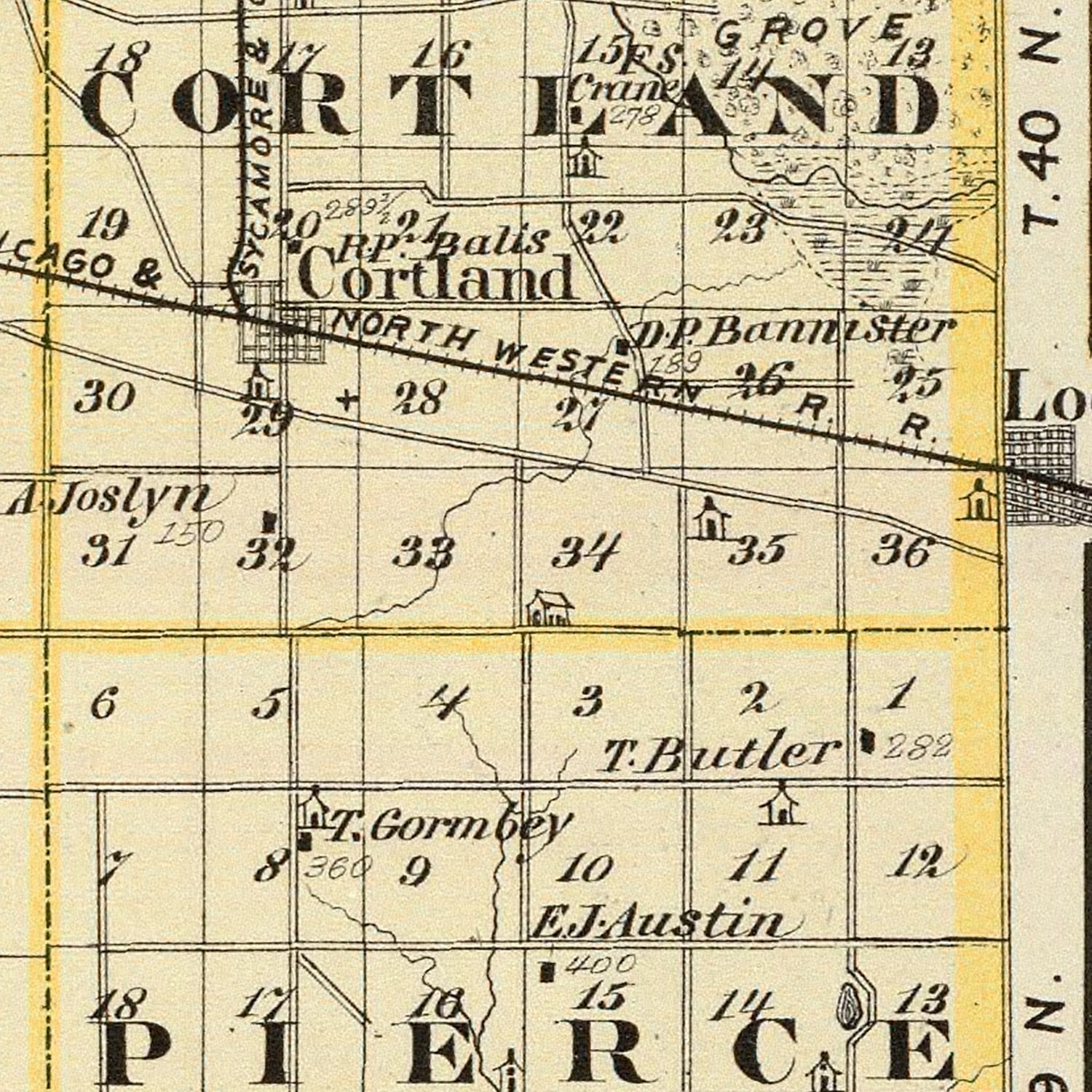 Vintage Map of Dekalb County, Illinois 1876