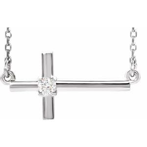 14K White Gold .06 CTW Natural Diamond Sideways Cross 16-18" Necklace