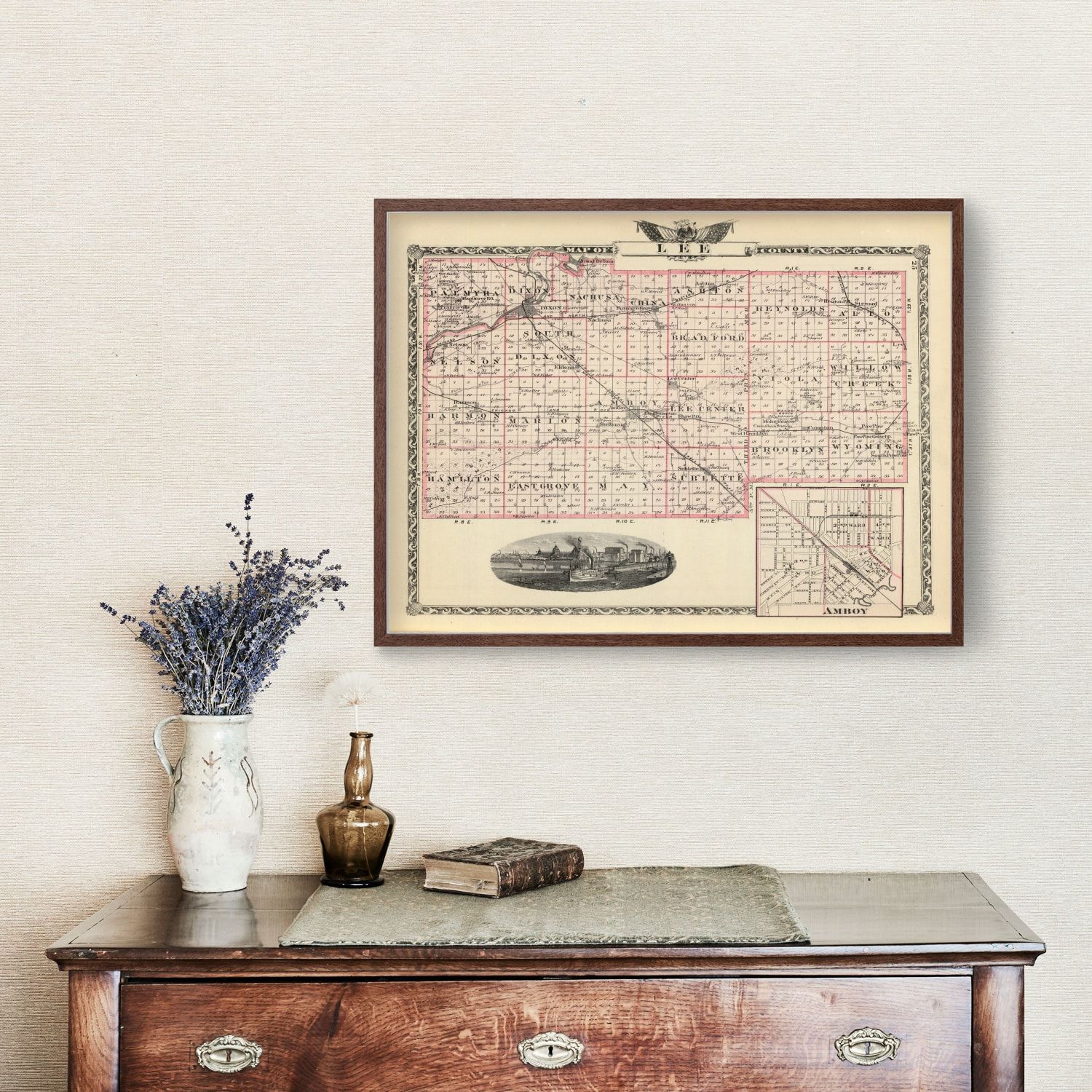 Vintage Map of Lee County, Illinois 1876