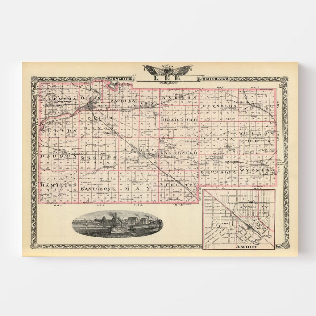 Vintage Map of Lee County, Illinois 1876