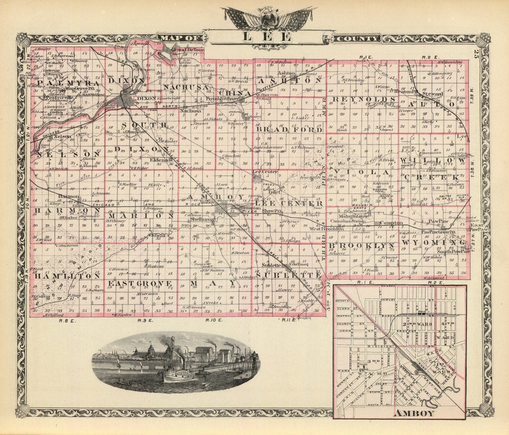 Vintage Map of Lee County, Illinois 1876