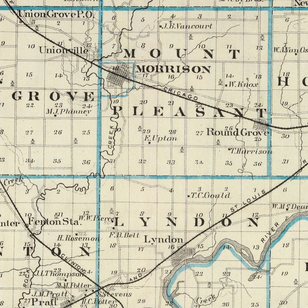 Vintage Map of Whiteside County, Illinois 1876