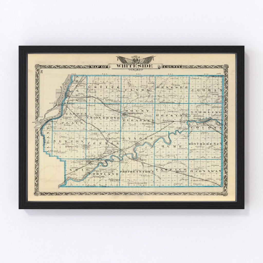 Vintage Map of Whiteside County, Illinois 1876