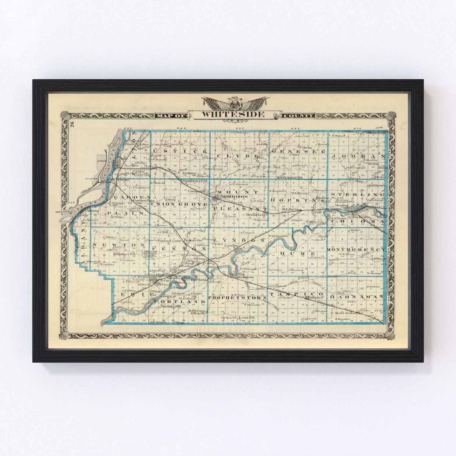 Vintage Map of Whiteside County, Illinois 1876