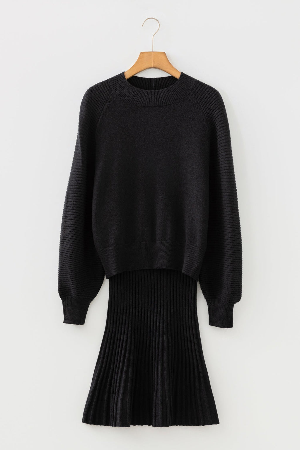 Solid High Neck Sweater and Pleated Mini Skirt Set