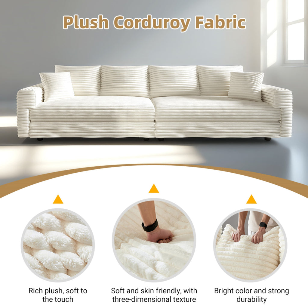 82.7 ' Plush Corduroy 3-Seat Sofa,Modern Comfy Upholstered Sofa Cloud Couch,Deep Seat Couches with Soft Pillows,Convertible Deep Seat Sofa Lounge Chair for Living Room Bedroom,Apartment,Office,Beige