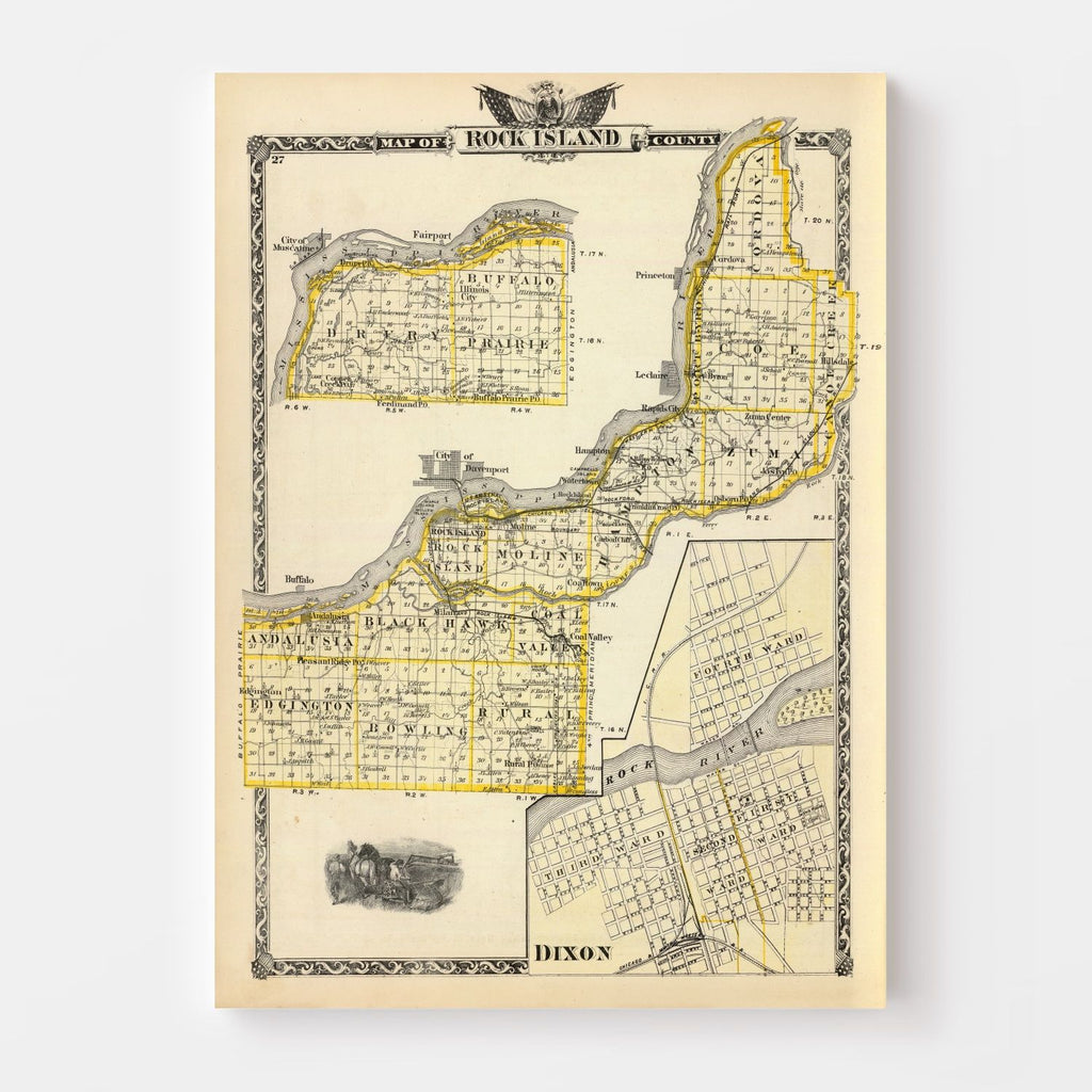 Vintage Map of Rock Island County, Illinois 1876