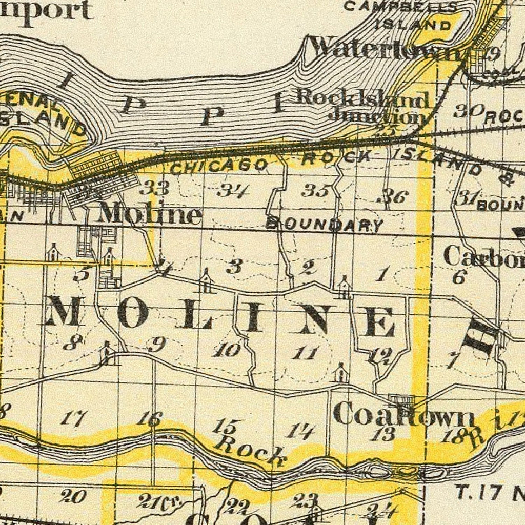 Vintage Map of Rock Island County, Illinois 1876