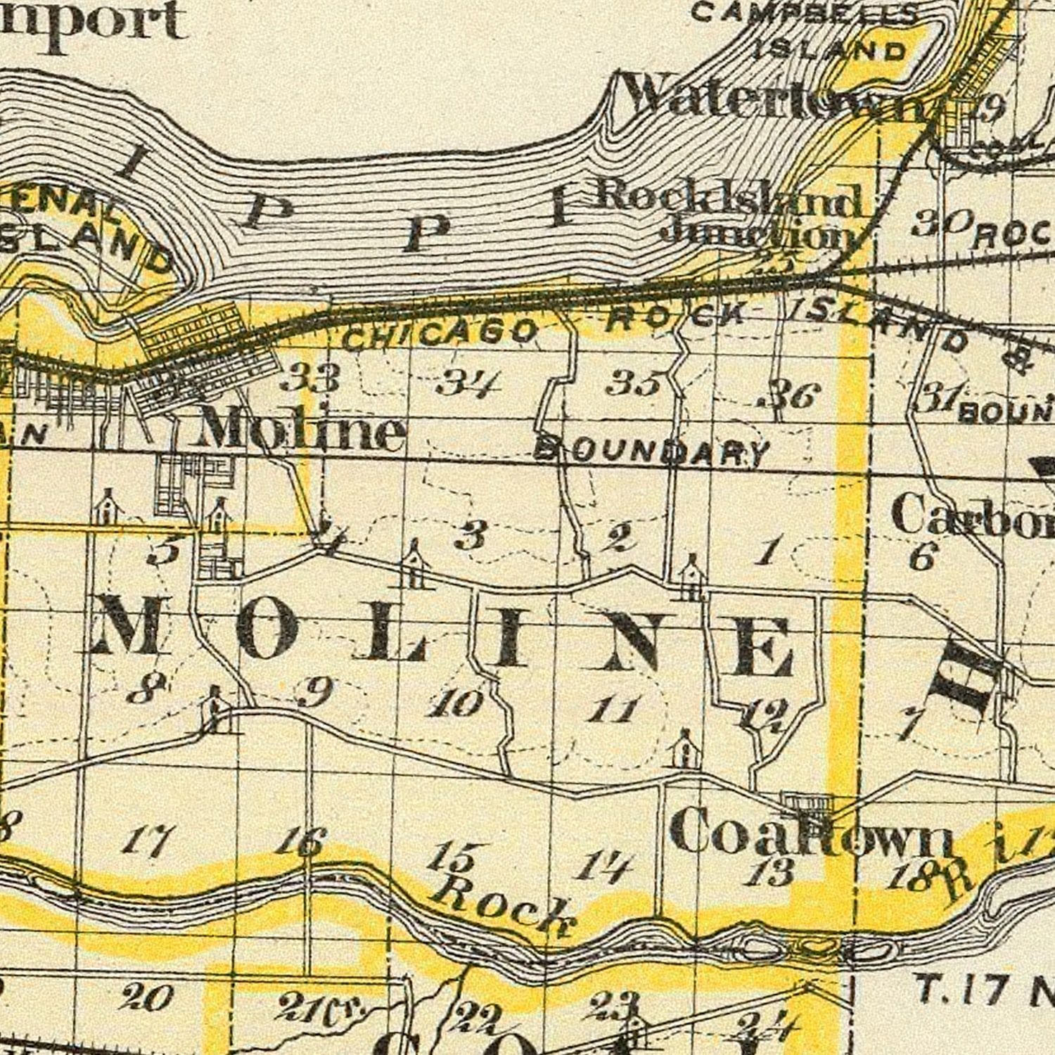 Vintage Map of Rock Island County, Illinois 1876