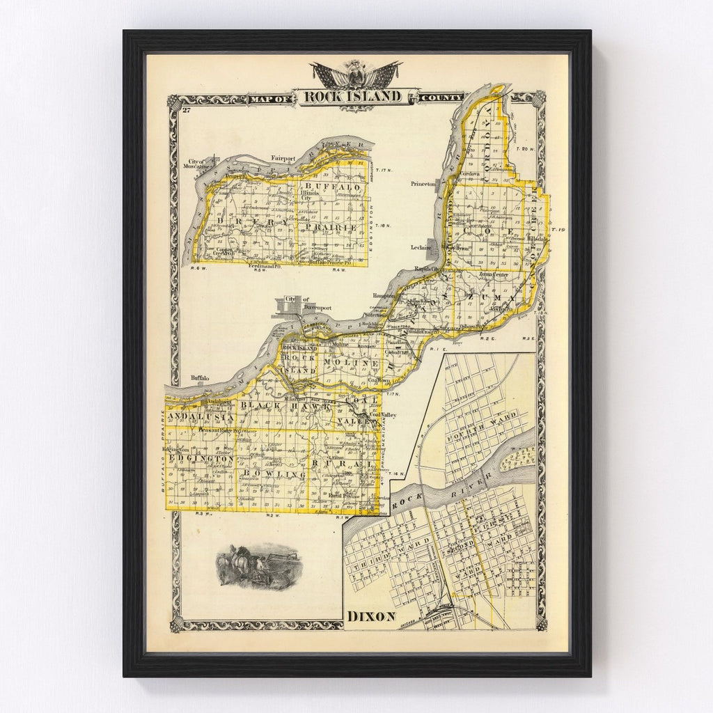 Vintage Map of Rock Island County, Illinois 1876