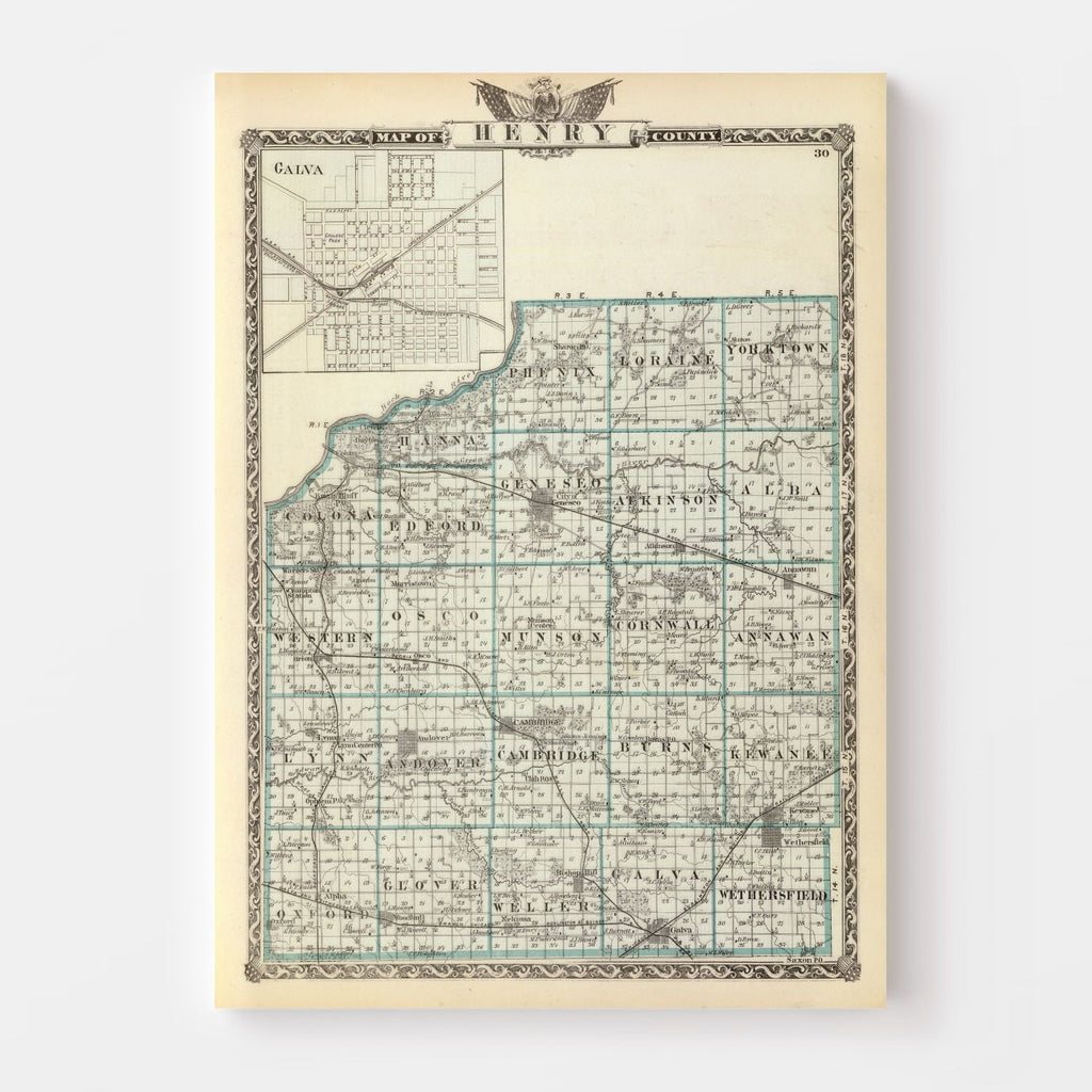 Vintage Map of Henry County, Illinois 1876