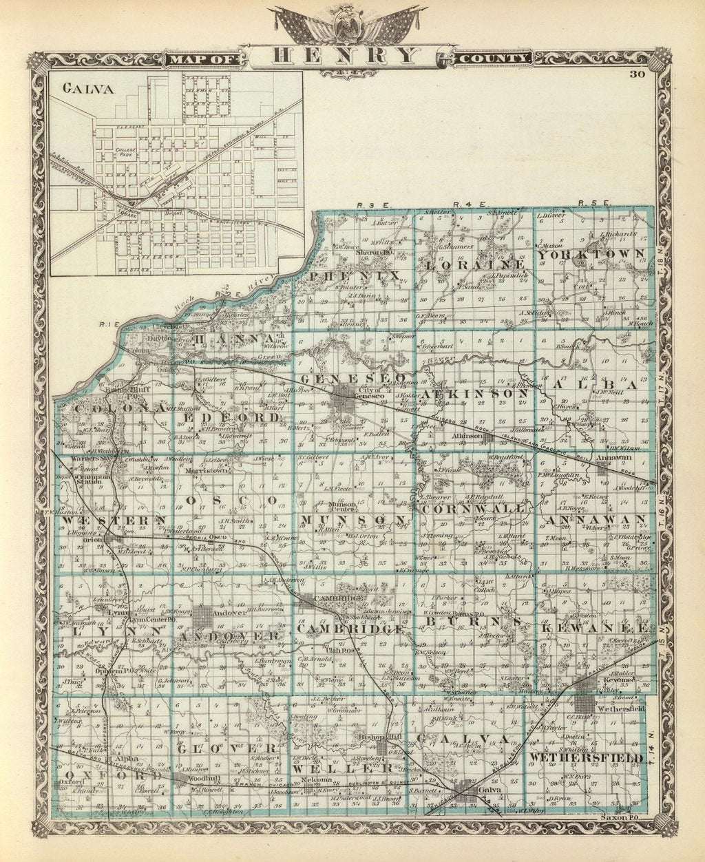 Vintage Map of Henry County, Illinois 1876