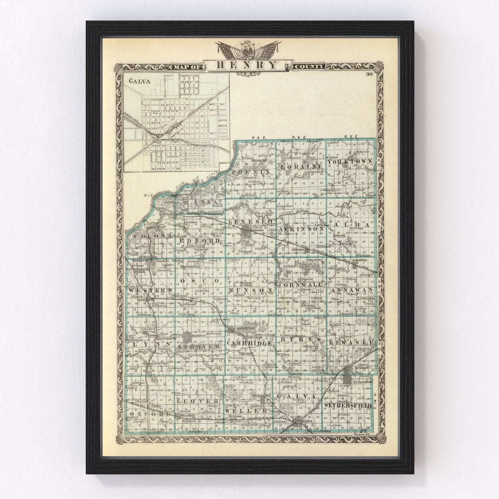 Vintage Map of Henry County, Illinois 1876