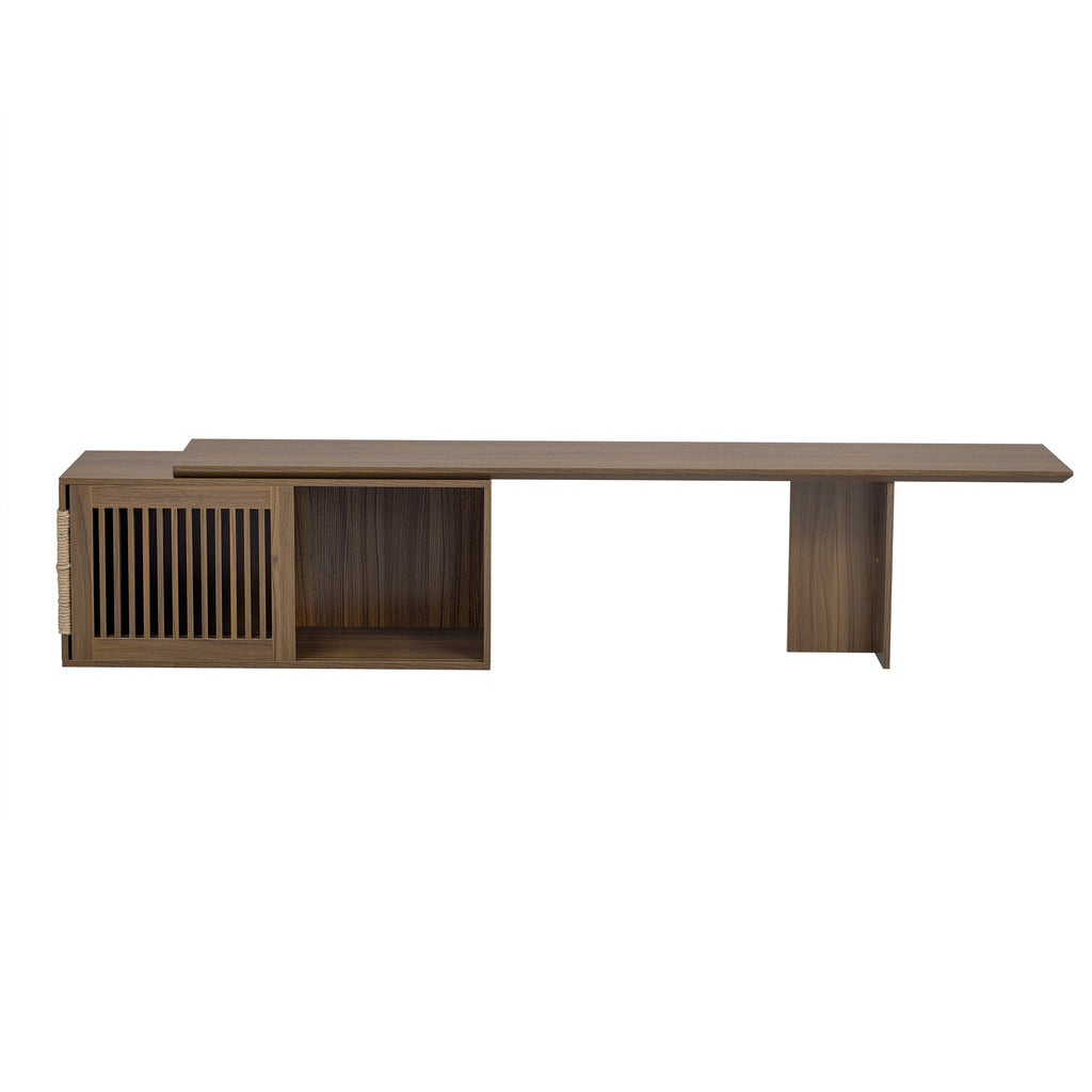 Mid-Century Modern 2 in 1 Cat Furniture Walnut TV Stand With Extendable table,  Litter Box Enclosure with Cat Scratcher