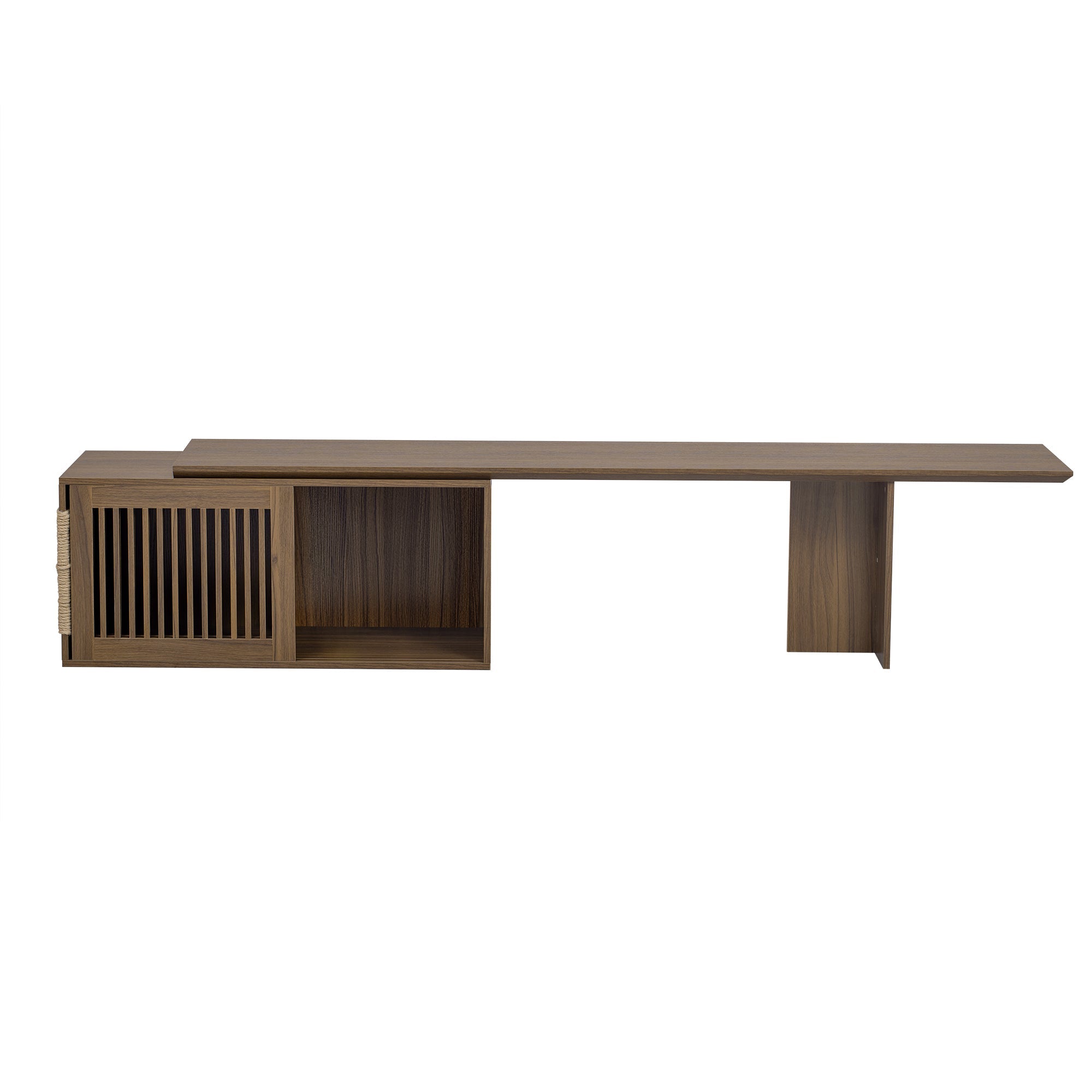 Mid-Century Modern 2 in 1 Cat Furniture Walnut TV Stand With Extendable table,  Litter Box Enclosure with Cat Scratcher