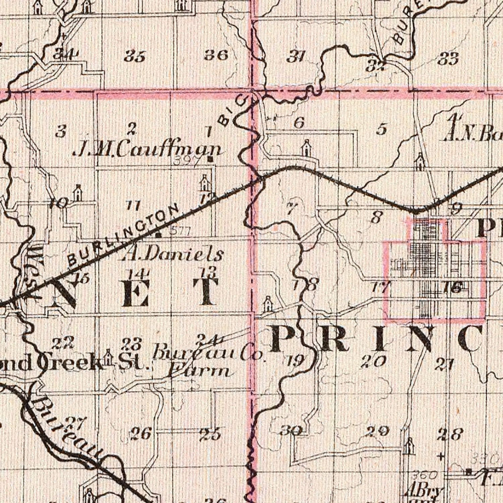 Vintage Map of Bureau County, Illinois 1876