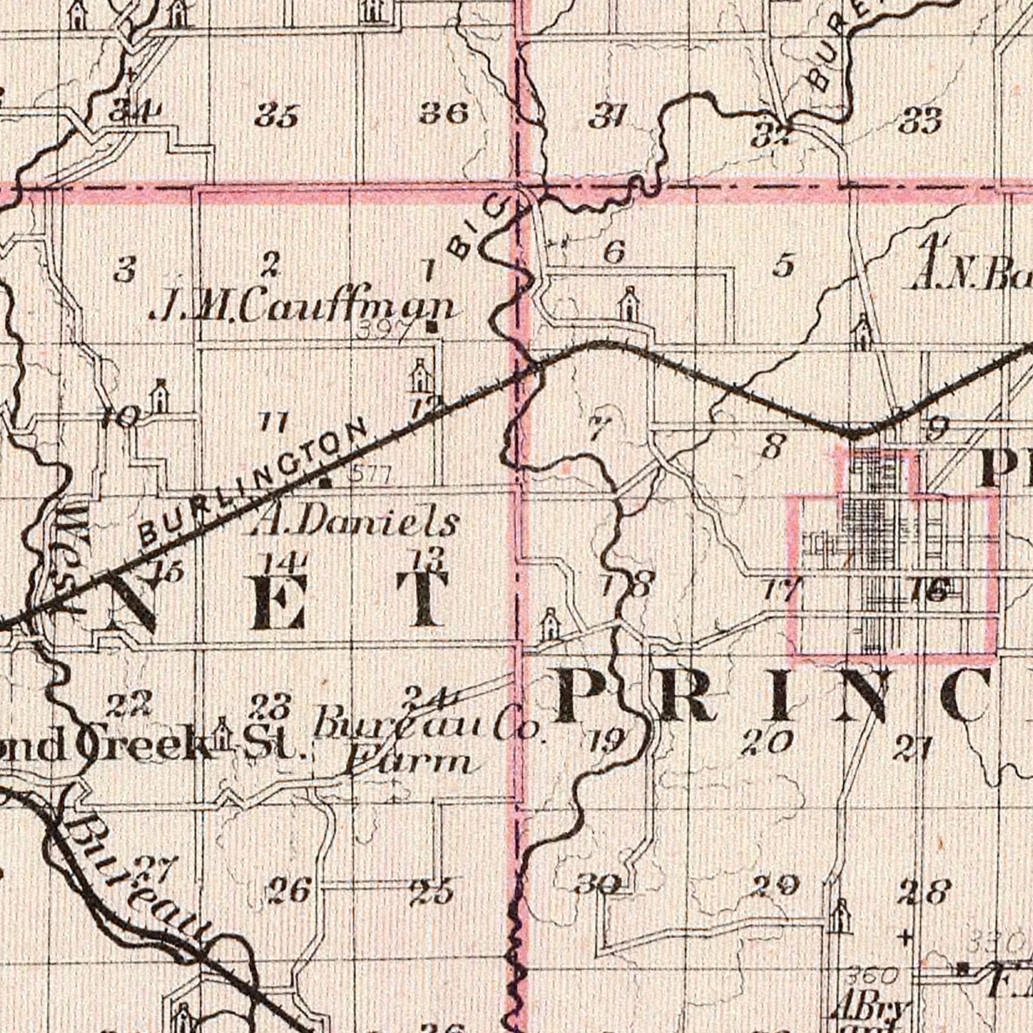 Vintage Map of Bureau County, Illinois 1876