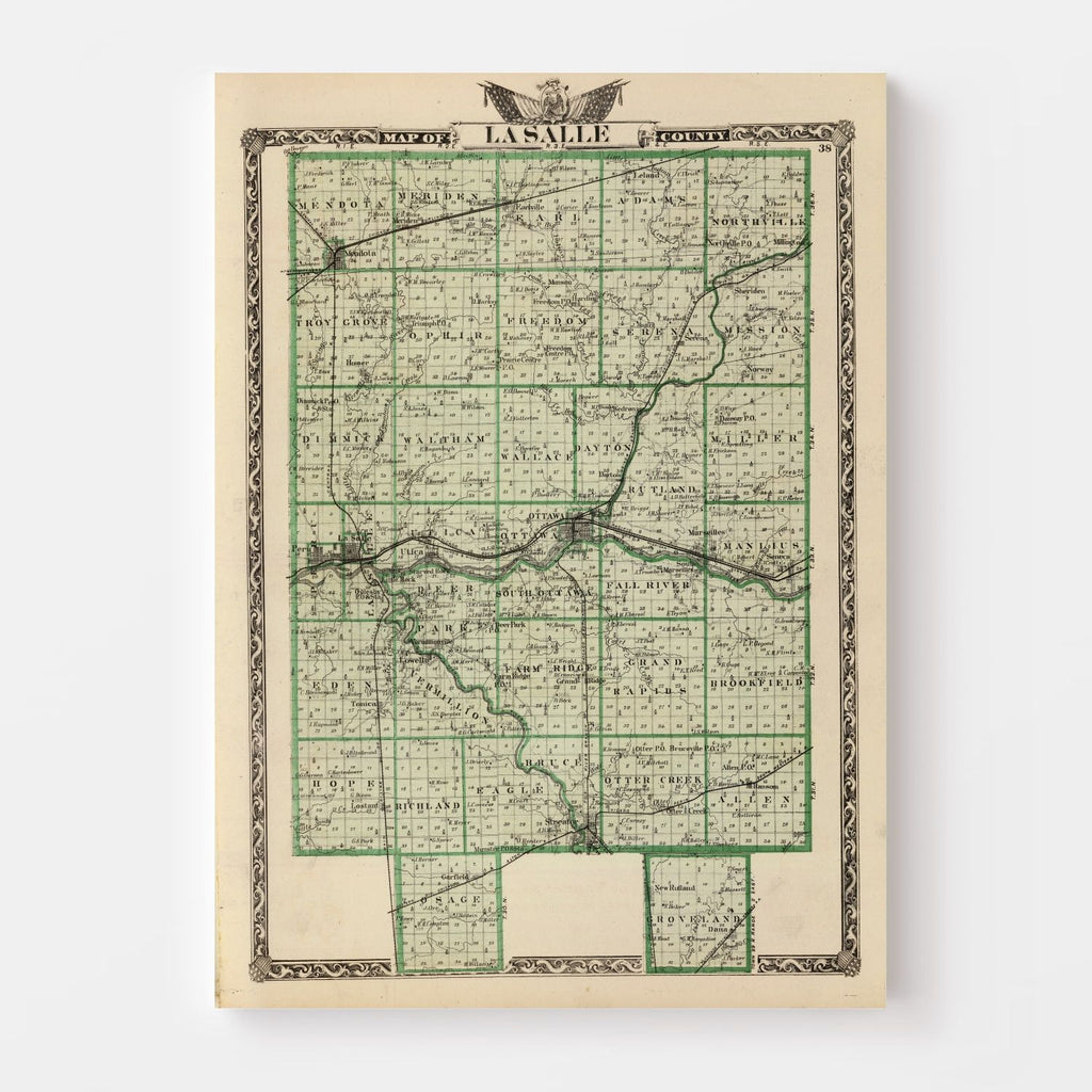 Vintage Map of La Salle County, Illinois 1876