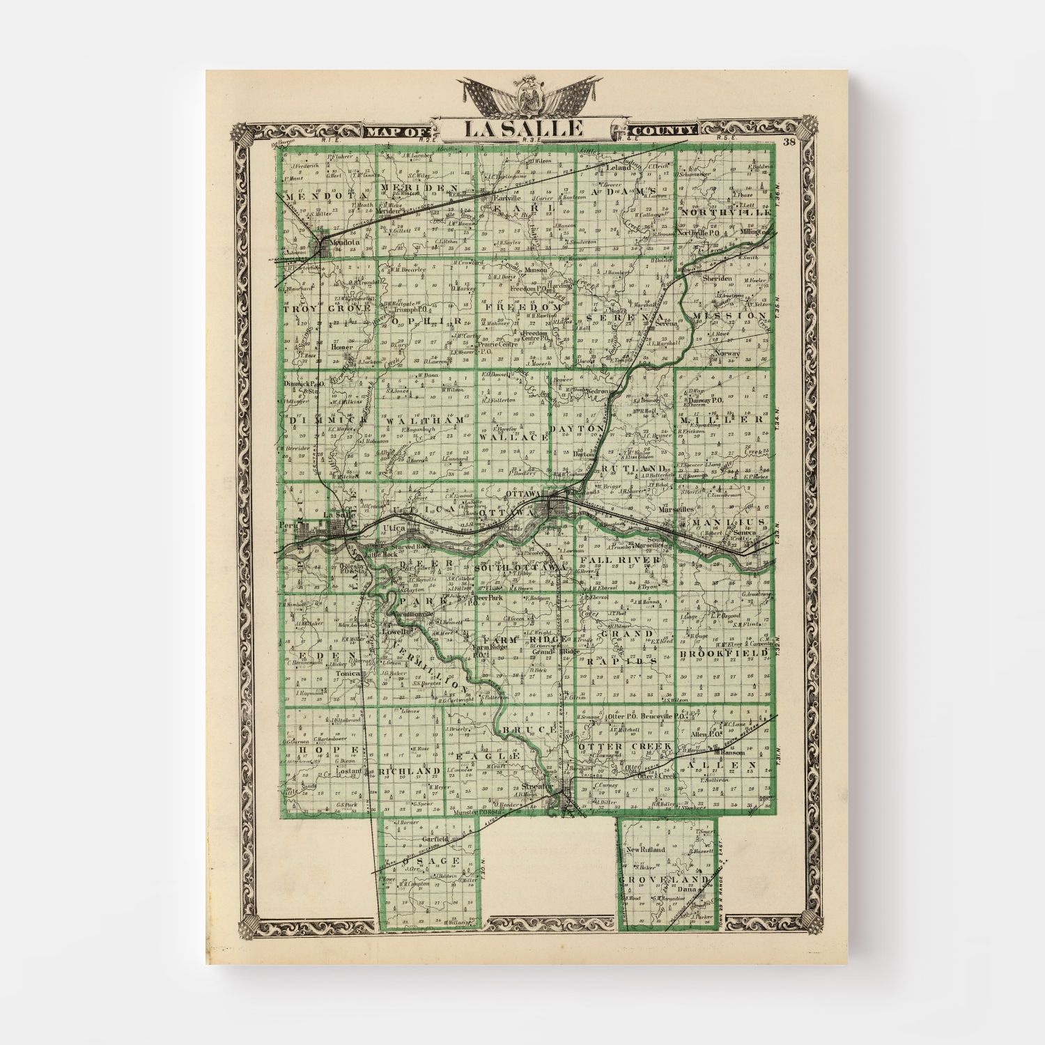 Vintage Map of La Salle County, Illinois 1876