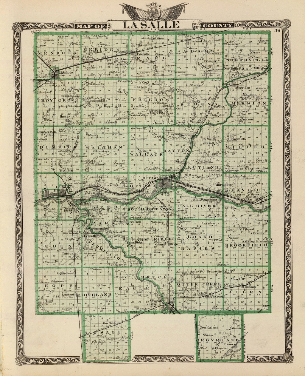 Vintage Map of La Salle County, Illinois 1876