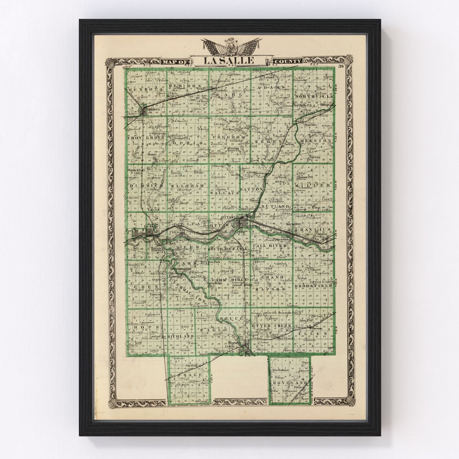 Vintage Map of La Salle County, Illinois 1876