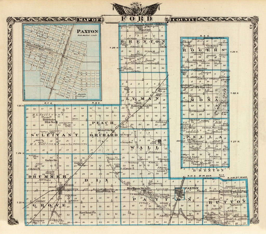 Vintage Map of Ford County, Illinois 1876
