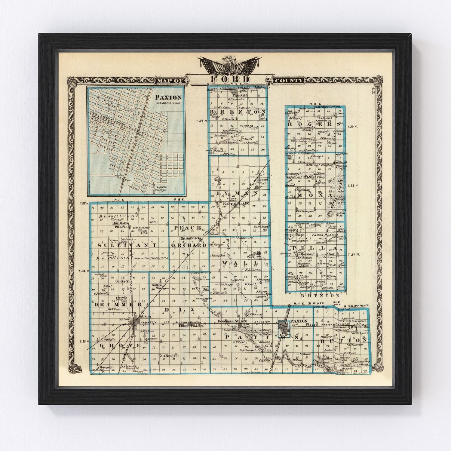Vintage Map of Ford County, Illinois 1876