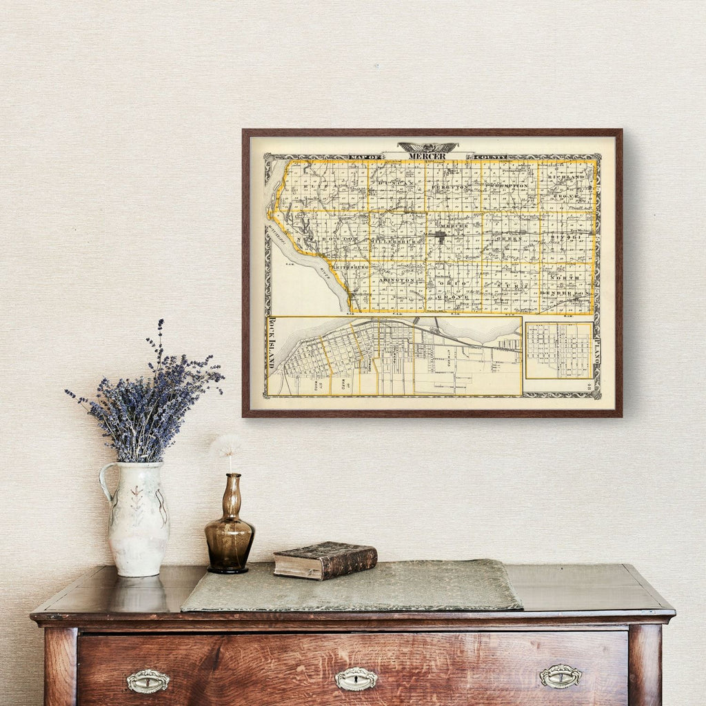 Vintage Map of Mercer County, Illinois 1876