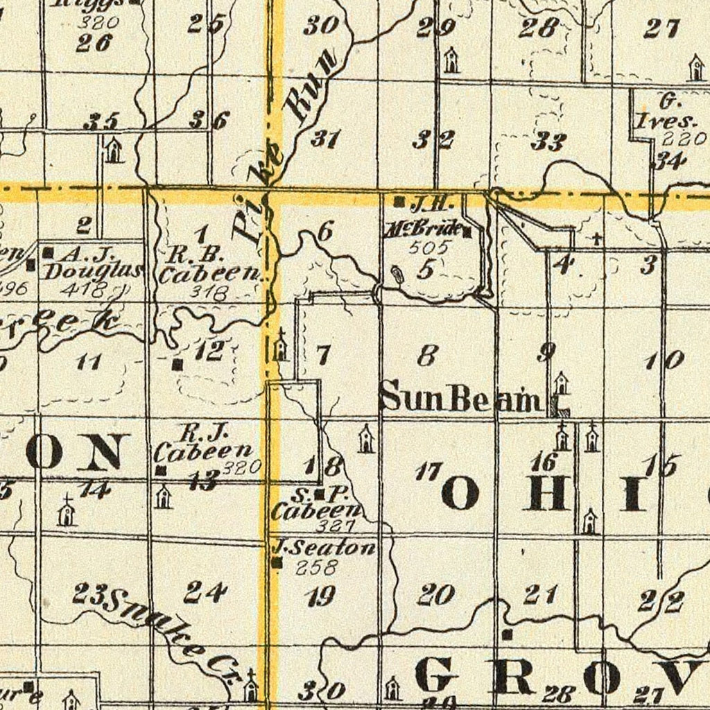 Vintage Map of Mercer County, Illinois 1876