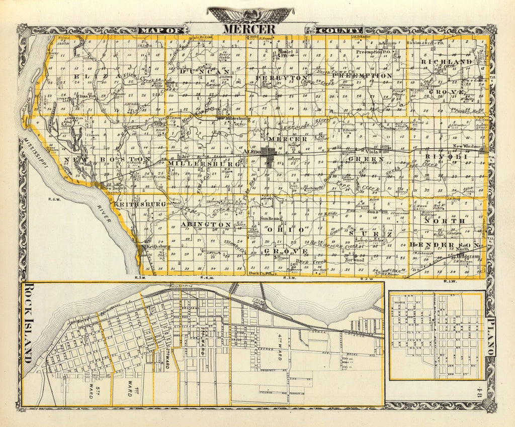 Vintage Map of Mercer County, Illinois 1876