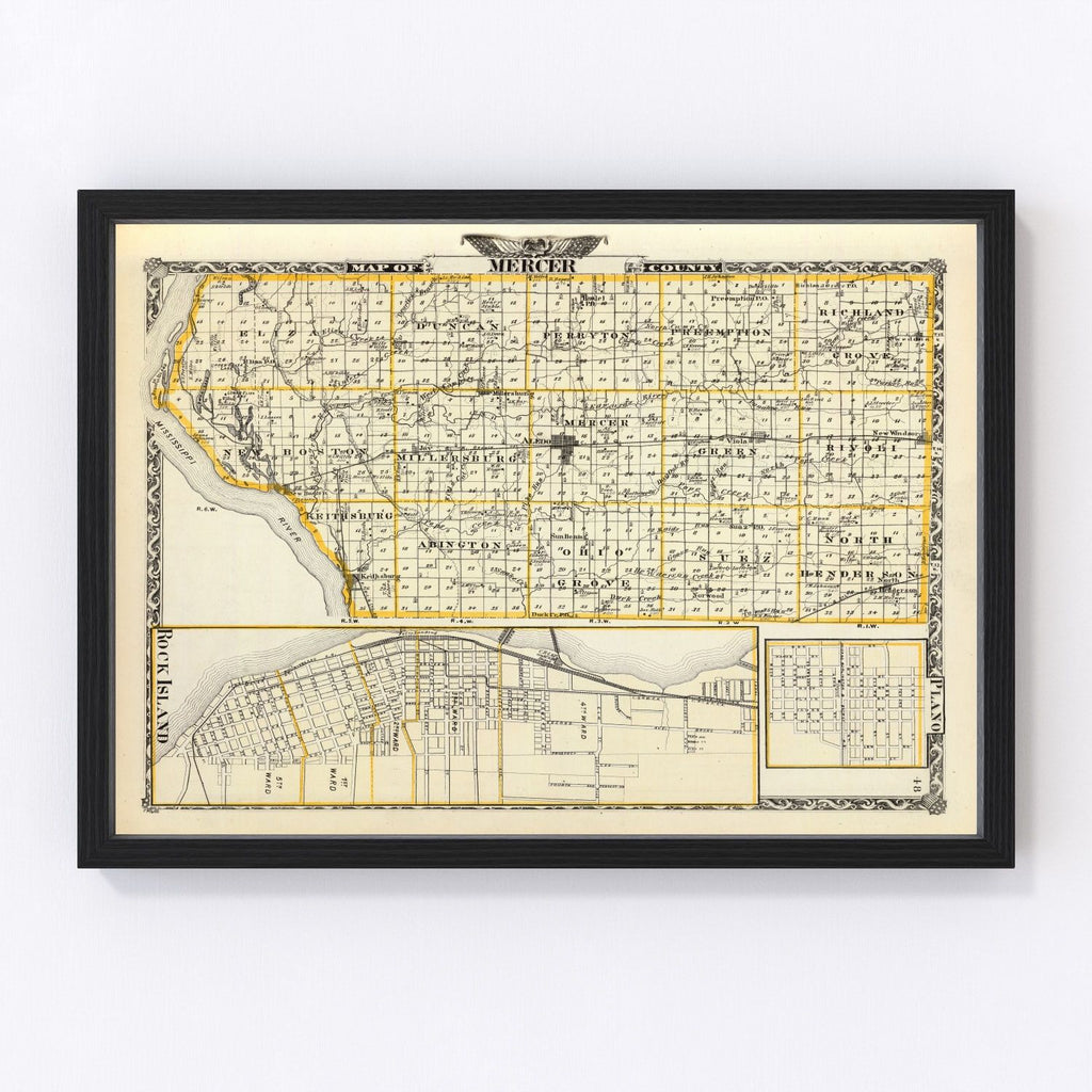 Vintage Map of Mercer County, Illinois 1876