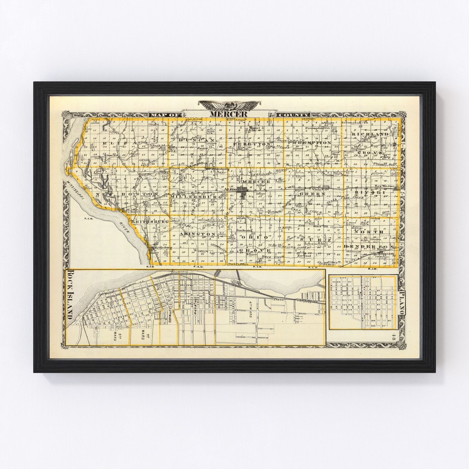 Vintage Map of Mercer County, Illinois 1876