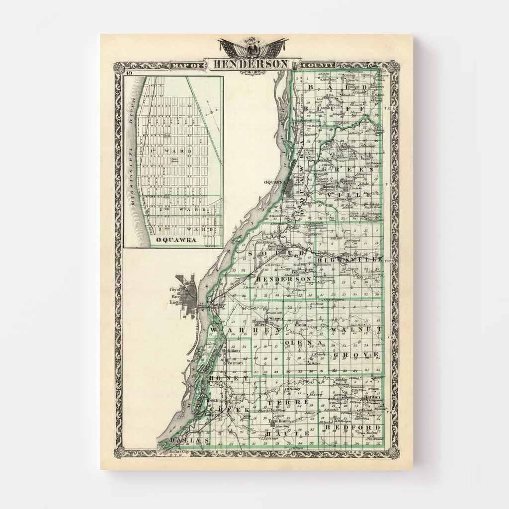 Vintage Map of Henderson County, Illinois 1876