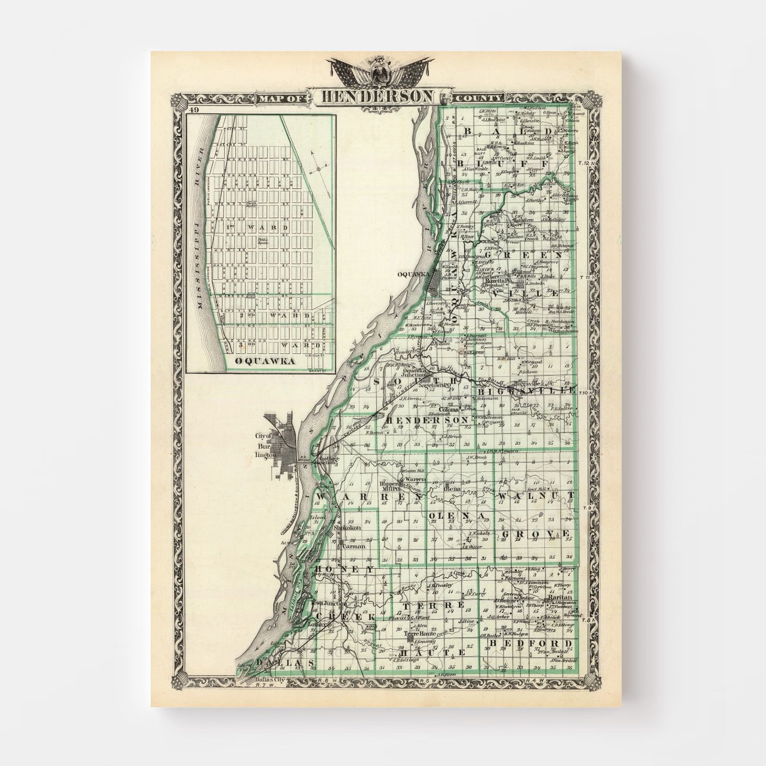 Vintage Map of Henderson County, Illinois 1876