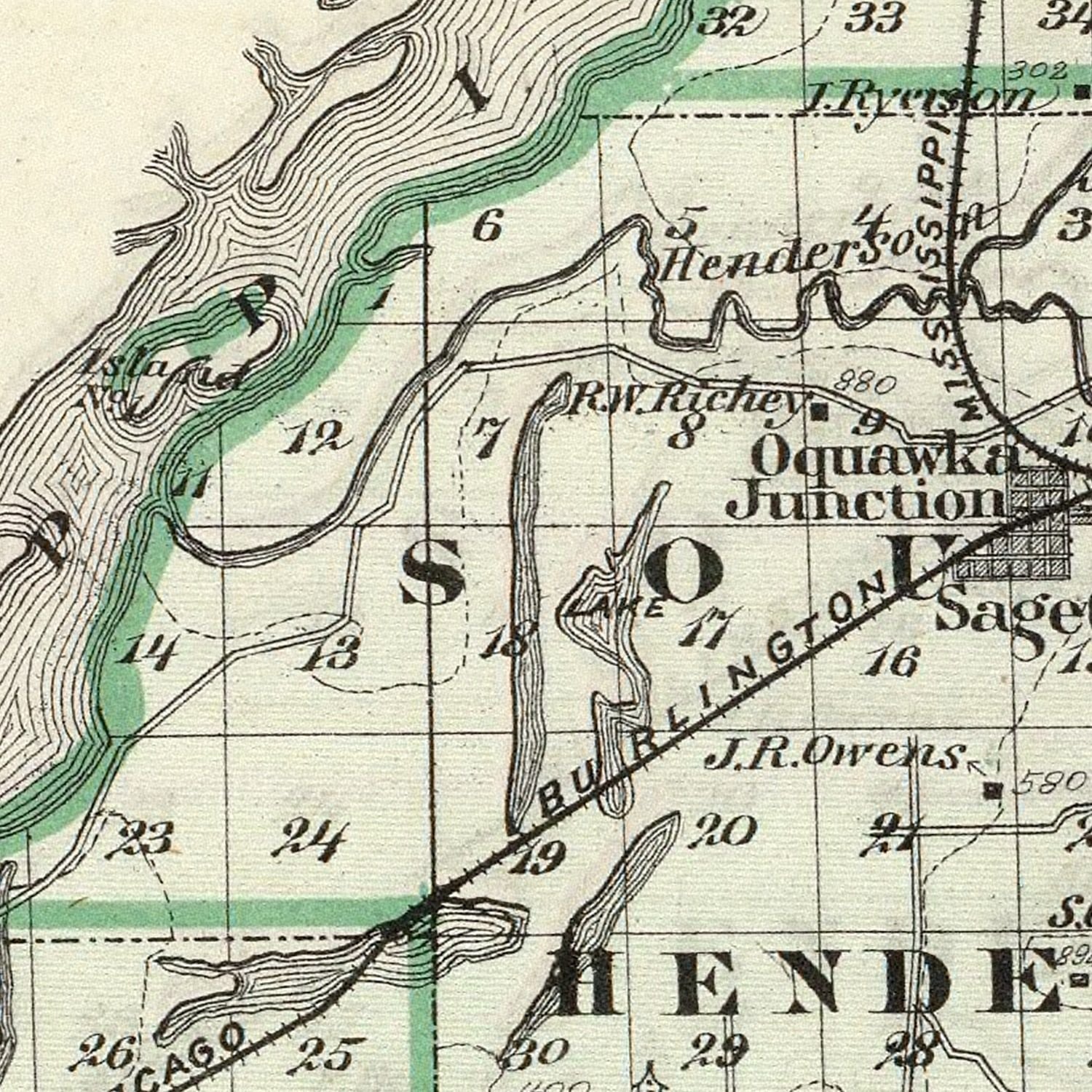 Vintage Map of Henderson County, Illinois 1876