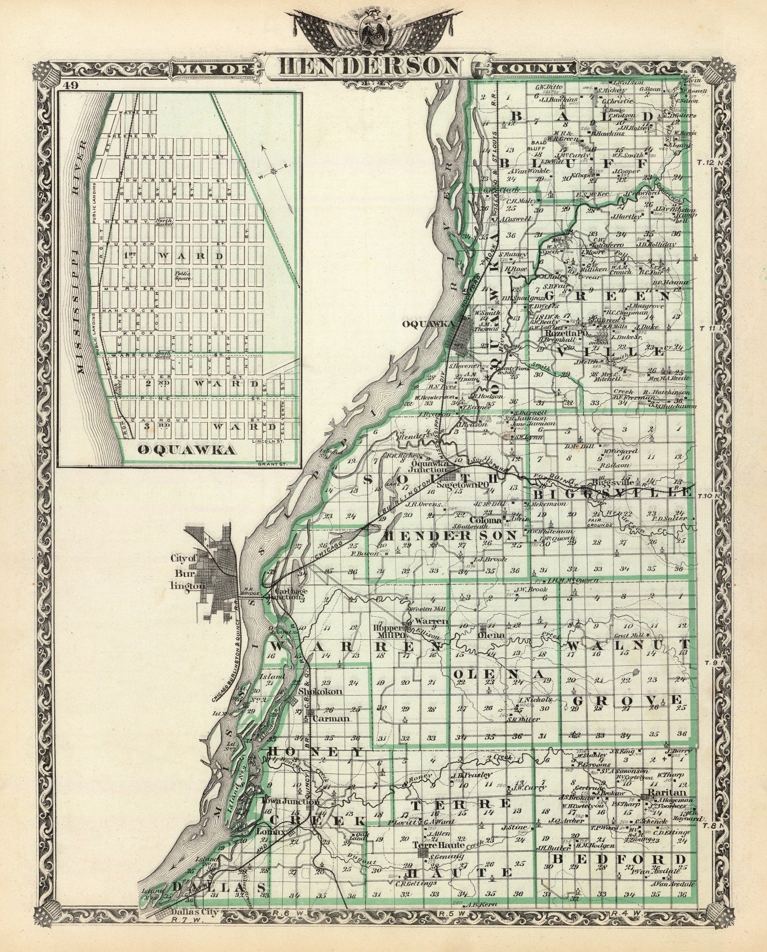 Vintage Map of Henderson County, Illinois 1876
