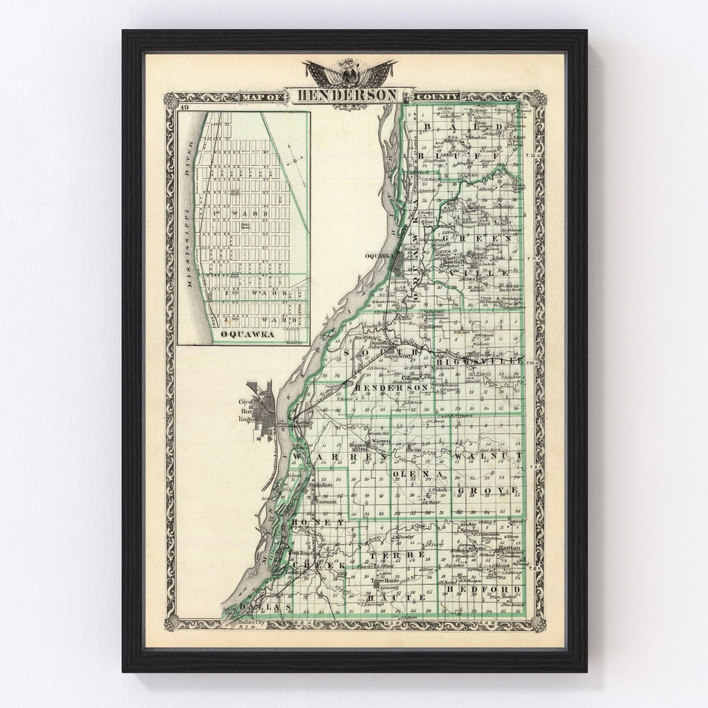 Vintage Map of Henderson County, Illinois 1876