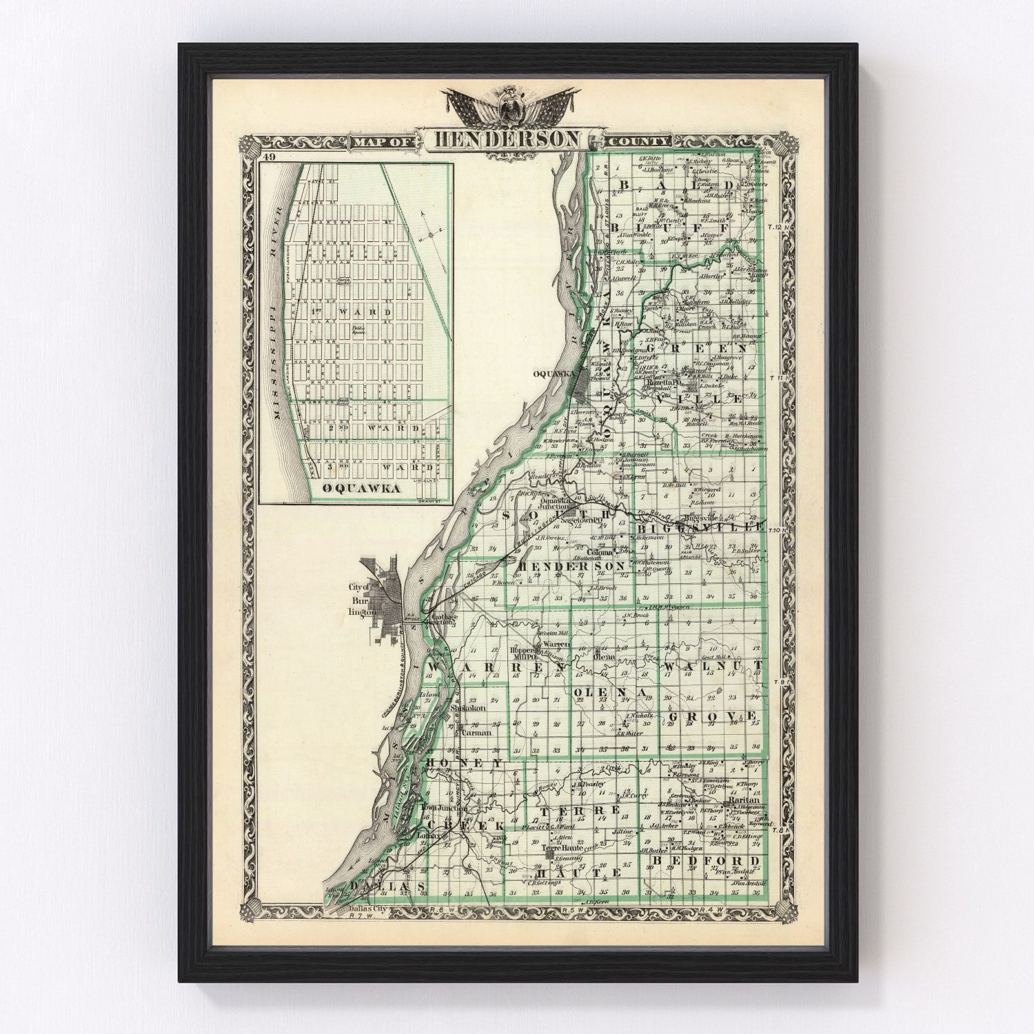 Vintage Map of Henderson County, Illinois 1876