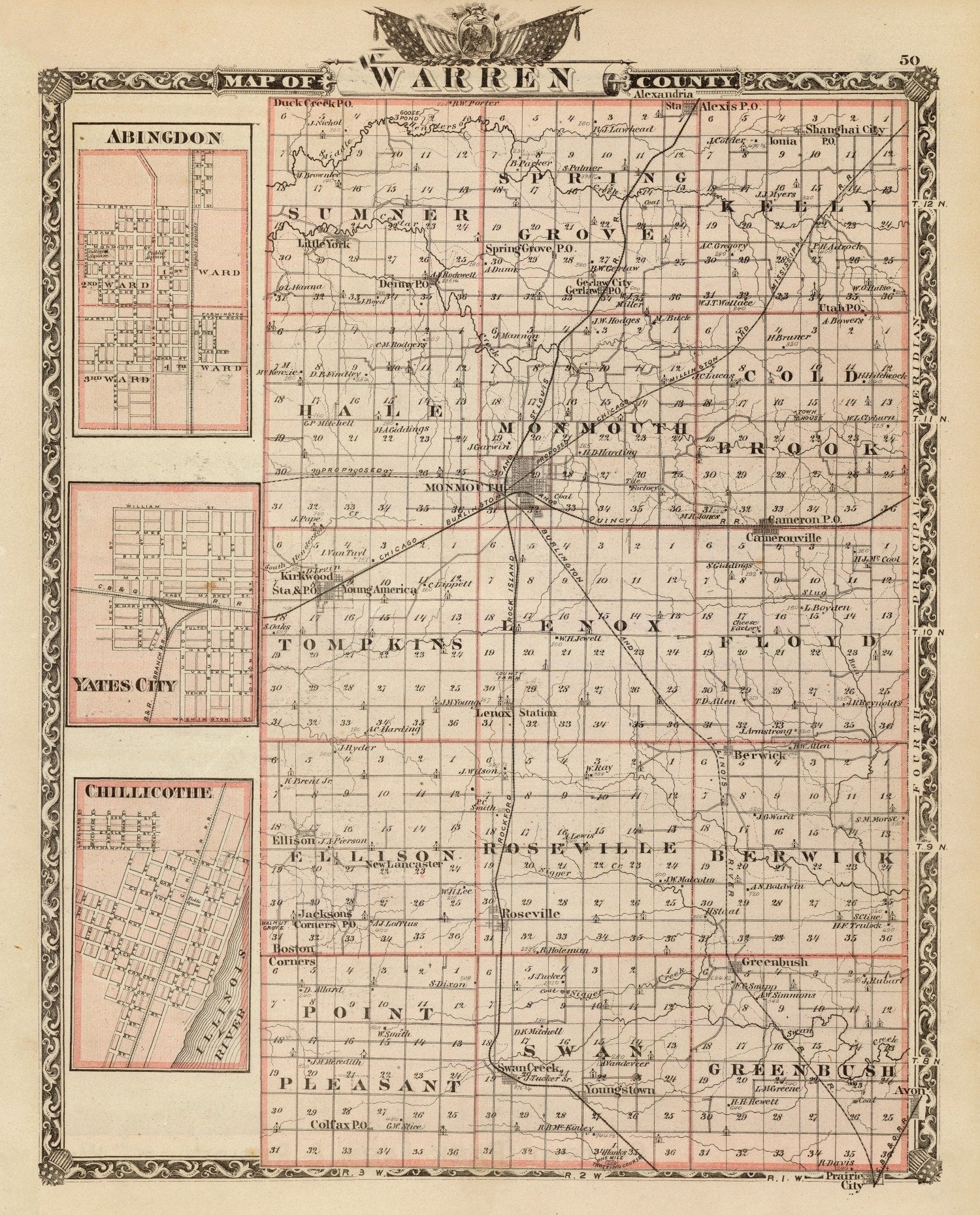 Vintage Map of Warren County, Illinois 1876