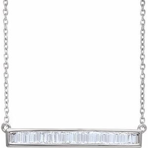 14K White Gold 1/2 CTW Natural Diamond Baguette Bar 18" Necklace