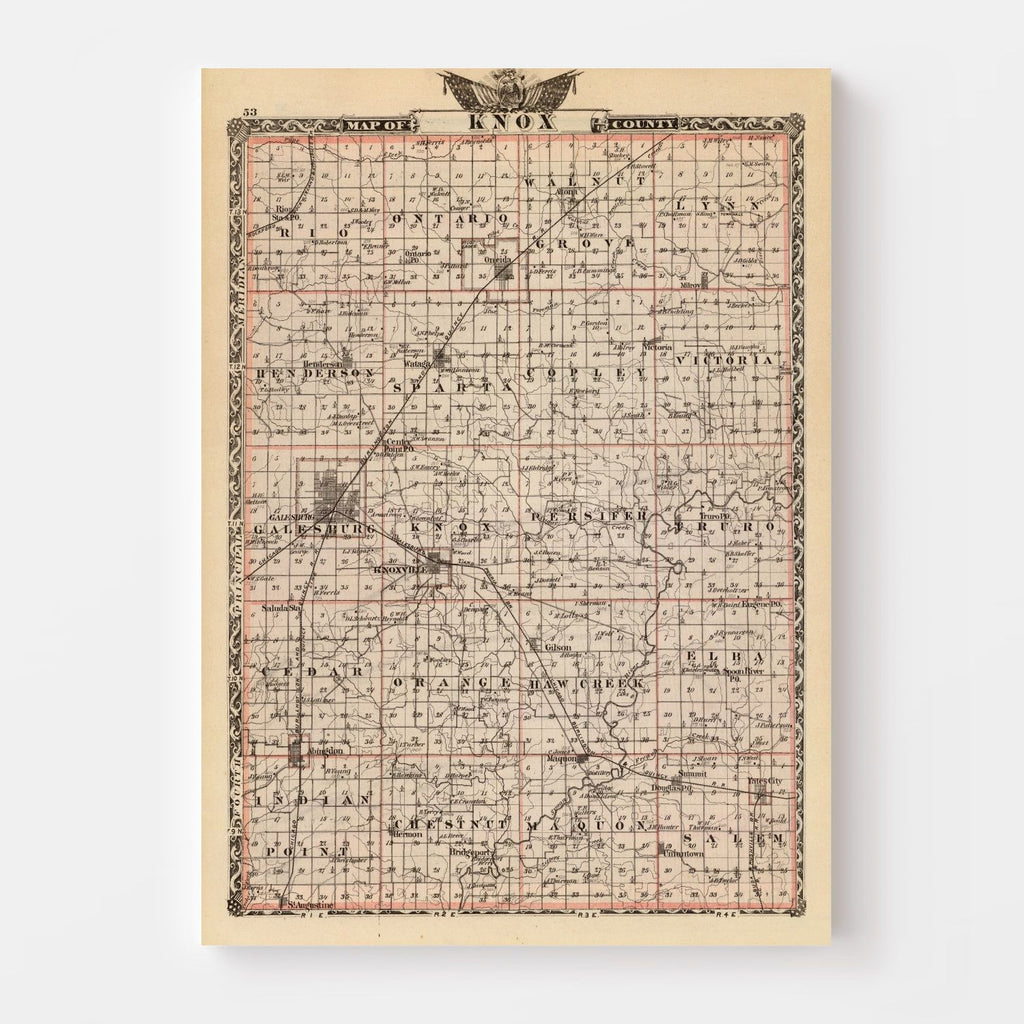 Vintage Map of Knox County, Illinois 1876