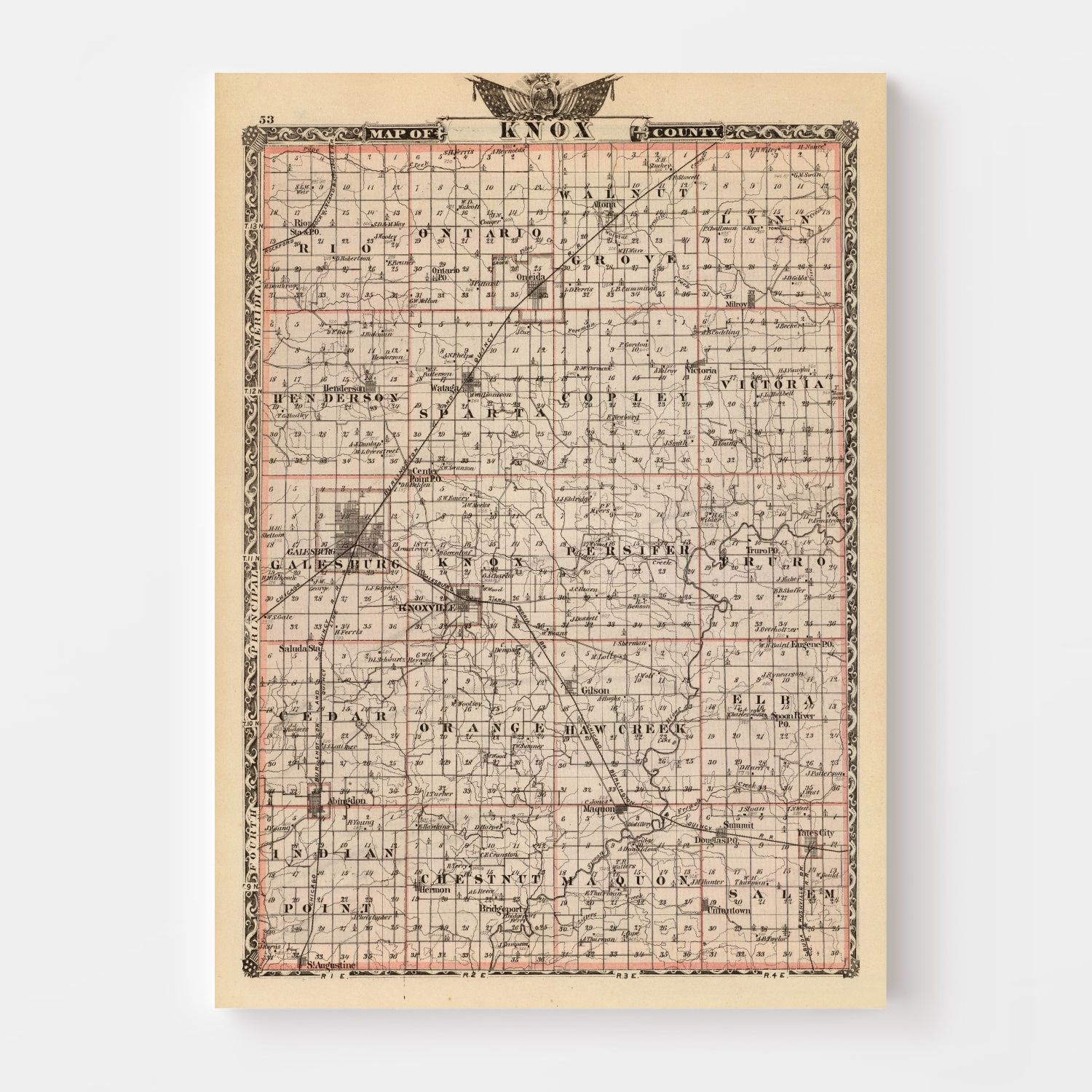 Vintage Map of Knox County, Illinois 1876