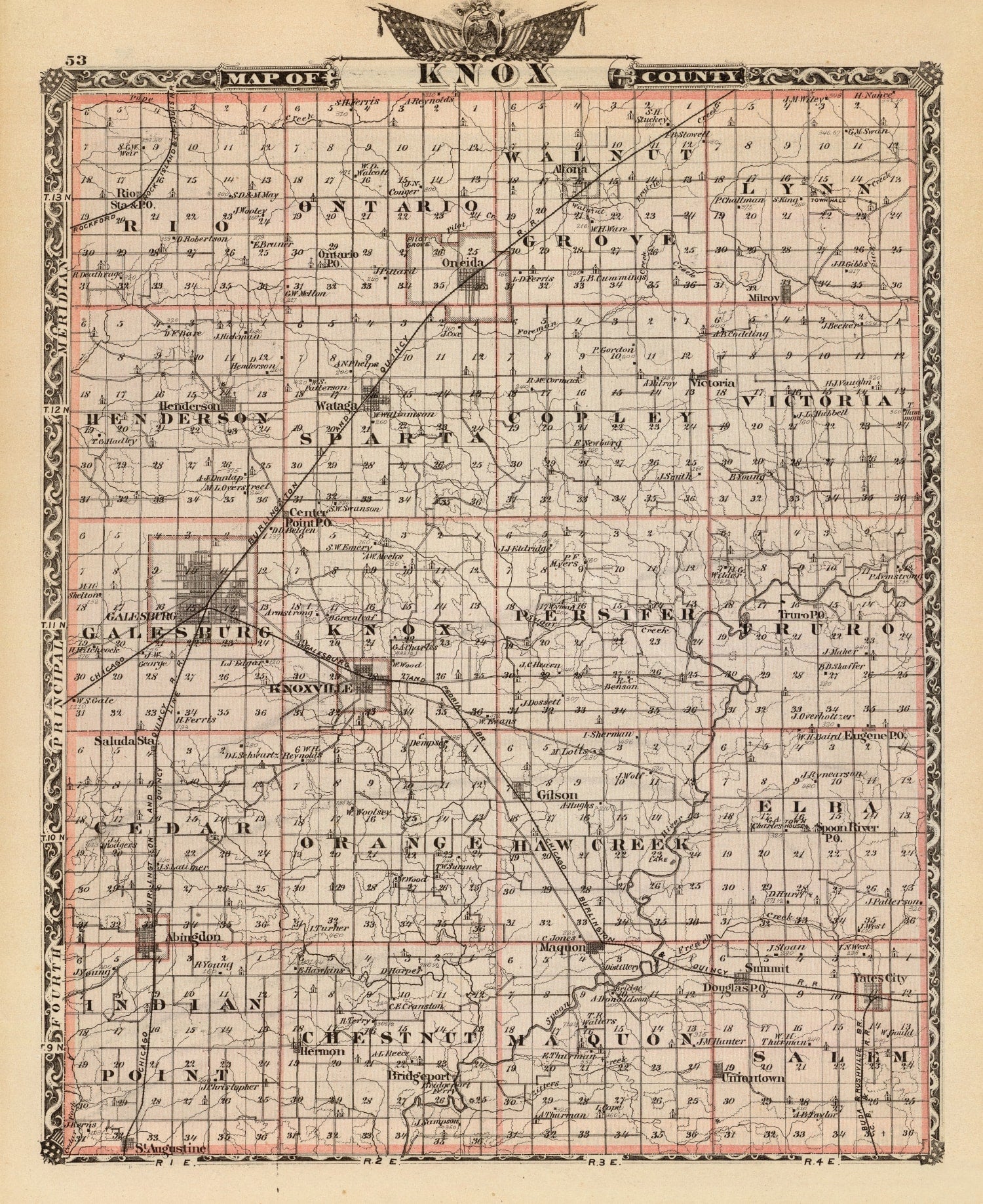 Vintage Map of Knox County, Illinois 1876