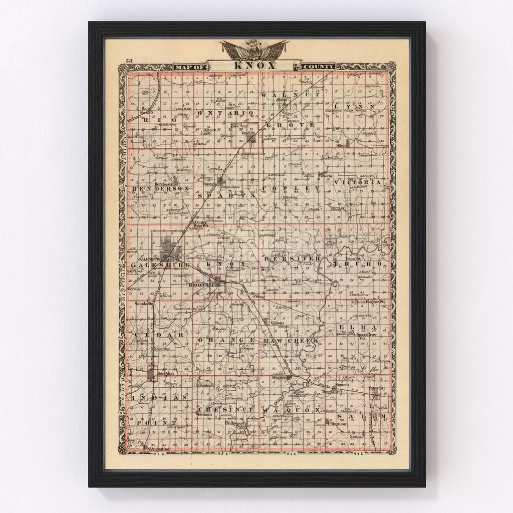 Vintage Map of Knox County, Illinois 1876