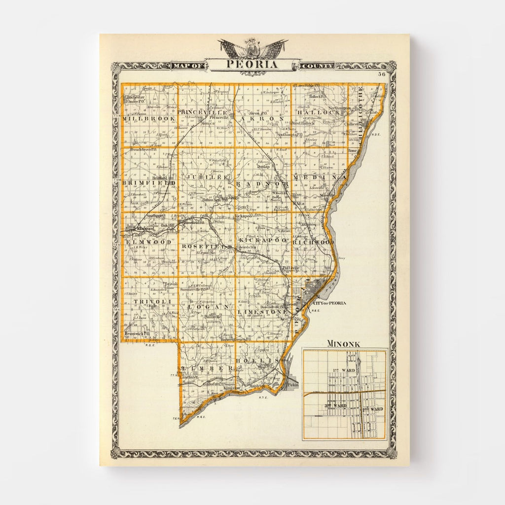 Vintage Map of Peoria County, Illinois 1876