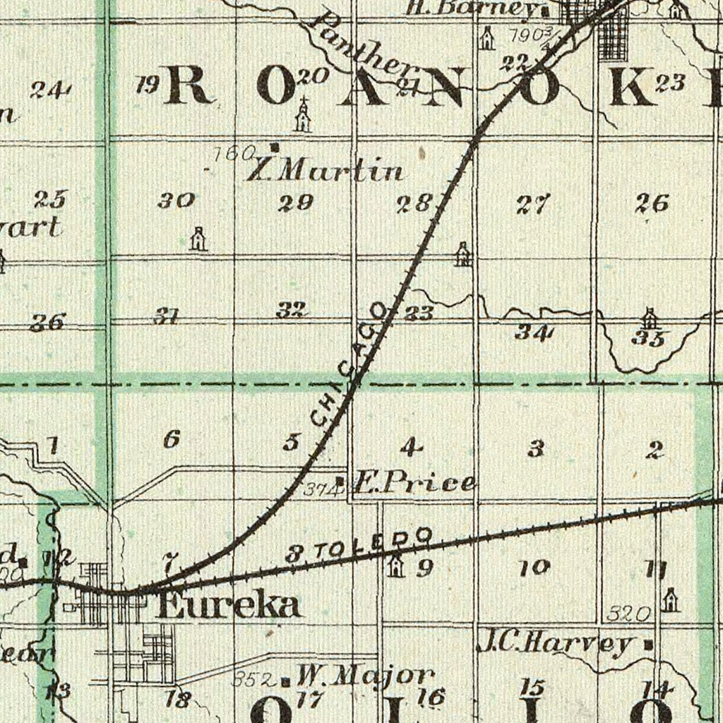 Vintage Map of Woodford County, Illinois 1876