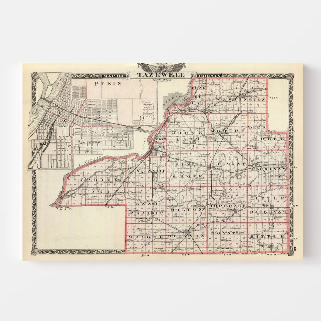 Vintage Map of Tazewell County, Illinois 1876